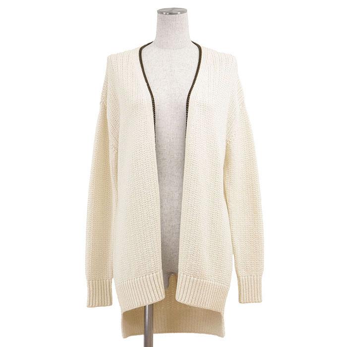 【極美品】SAINT LAURENT PARIS サン・ローラン・パリ カーディガン ニット ローゲージ チェーントリム ウール混 レディース S 生成 伊製 | 
