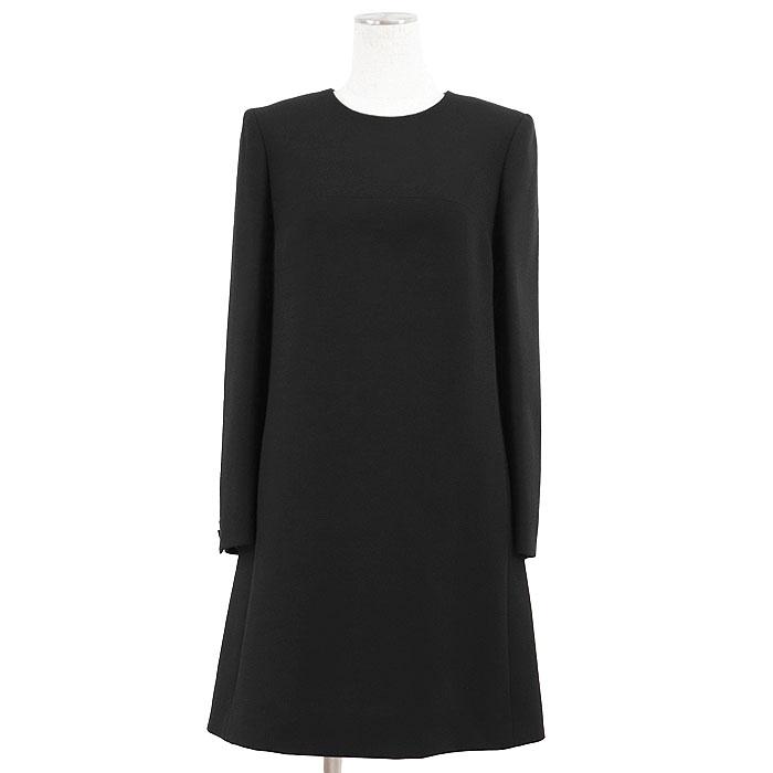 SALE【美品】SAINT LAURENT PARIS サンローランパリ ワンピース ウール100％クレープ ミニマル シンプル 長袖 ドレス レディース 36 黒 | 