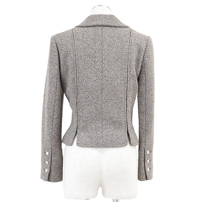 【美品】CHANEL シャネル テーラードジャケット 03A P22217 ニット ピラミッドスタッズ COCOマーク ボタン 短丈 レディース 38 灰色系の画像