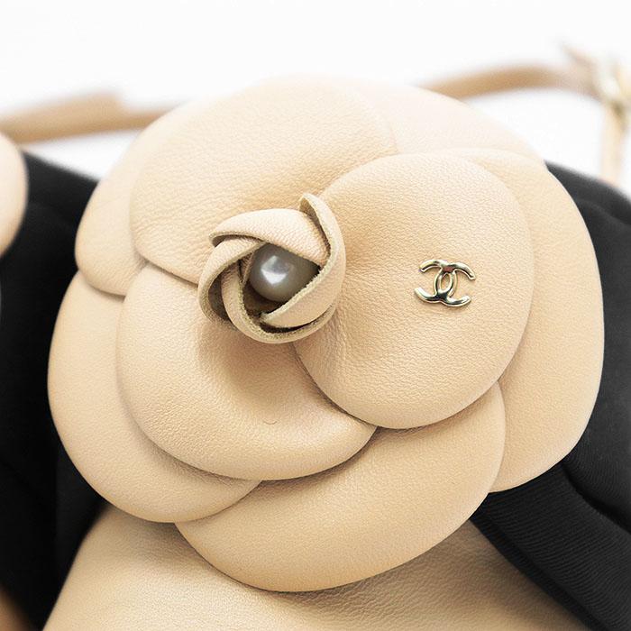 【極美品】CHANEL シャネル パンプス G45306 COCOマーク カメリア リボン フェイクパール スリングバック レディース 37 1/2 C ベージュ 黒_2