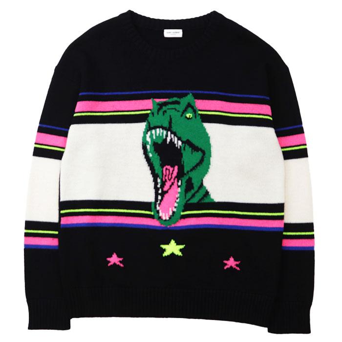 【SALE】SAINTLAURENT PARIS サンローランパリ ニット ダイナソー スター ボーダー ミドルゲージ メンズ サイズ不明 ブラック マルチカラー | 
