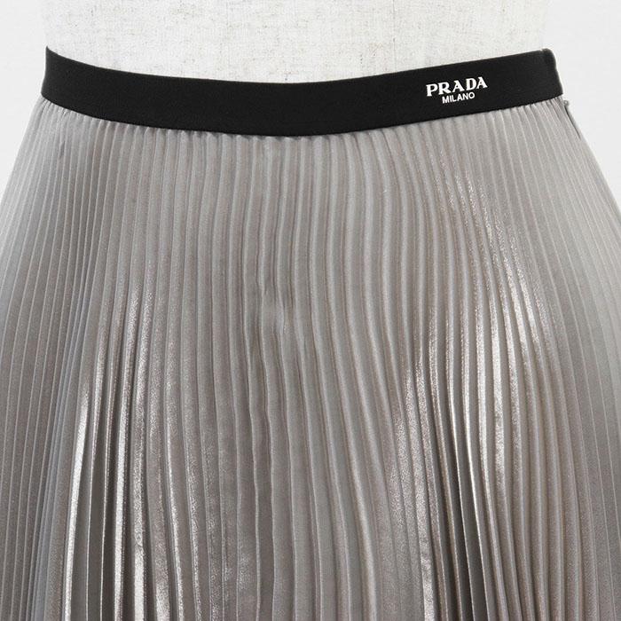 【美品】PRADA プラダ スカート プリーツ 22年製 ロゴ ウエストゴム グリッター フレア ポリ100% レディース 36 シャンパンゴールド 伊製_2
