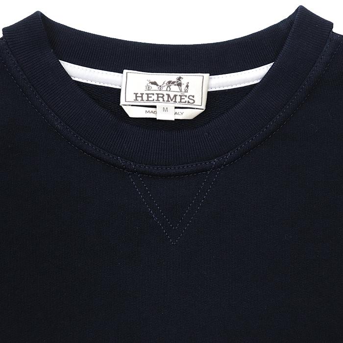【美品】HERMES エルメス スウェットトレーナー サイドストライプ 側章 フレンチテリー クルーネック 長袖 トップス メンズ M 紺 白 伊製_1