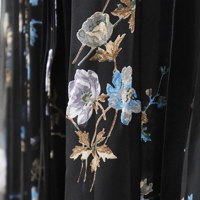 美品】CHANEL 花柄レース 刺繍 フレアースカート 黒 36 フランス製