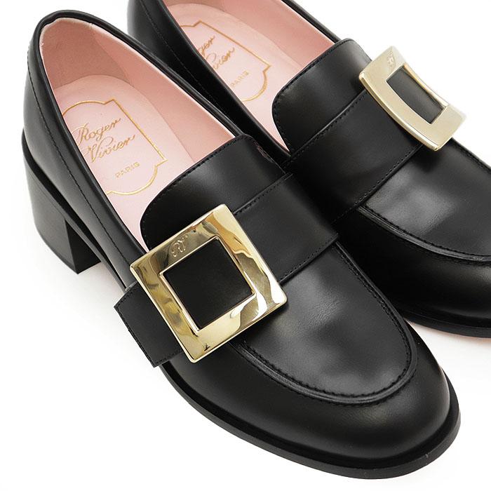 【未使用】Roger Vivier ロジェヴィヴィエ ヴィヴ ローファー レンジャー レザー チャンキーヒール 革靴 袋付属 レディース 36 1/2 黒