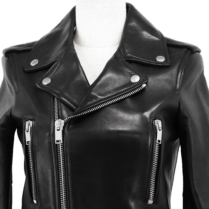 SAINT LAURENT PARIS サンローラン・パリ ジャケット ライダース F34 レディース ロゴ モーターサイクル ラムレザー ハンガー付属 黒 伊製 |  | 01