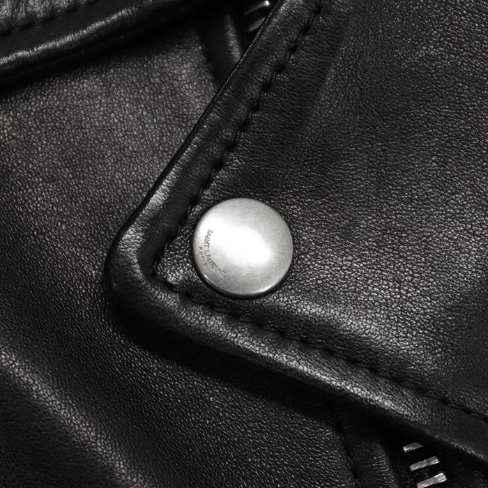 SAINT LAURENT PARIS サンローラン・パリ ジャケット ライダース F34 レディース ロゴ モーターサイクル ラムレザー ハンガー付属 黒 伊製 |  | 02