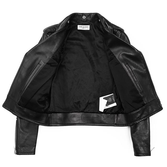 SAINT LAURENT PARIS サンローラン・パリ ジャケット ライダース F34 レディース ロゴ モーターサイクル ラムレザー ハンガー付属 黒 伊製 |  | 08