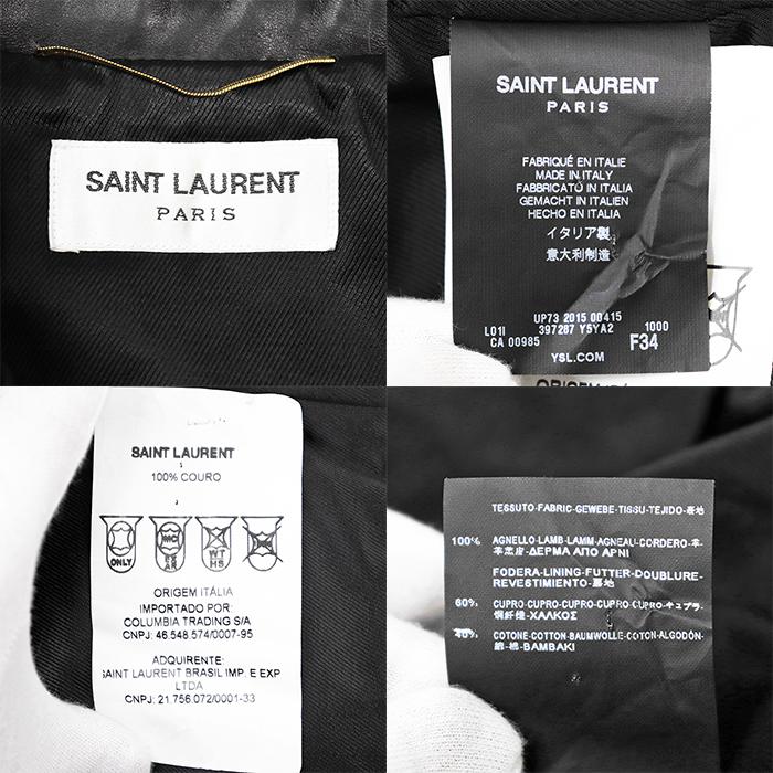 SAINT LAURENT PARIS サンローラン・パリ ジャケット ライダース F34 レディース ロゴ モーターサイクル ラムレザー ハンガー付属 黒 伊製 |  | 09