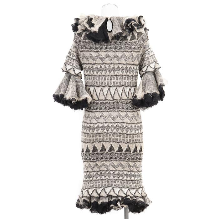 【極美品】CHANEL シャネル フリルニットワンピース 38 レディース 09A P36227 パリ・モスクワコレクション ウール × モヘア ベージュ系の画像