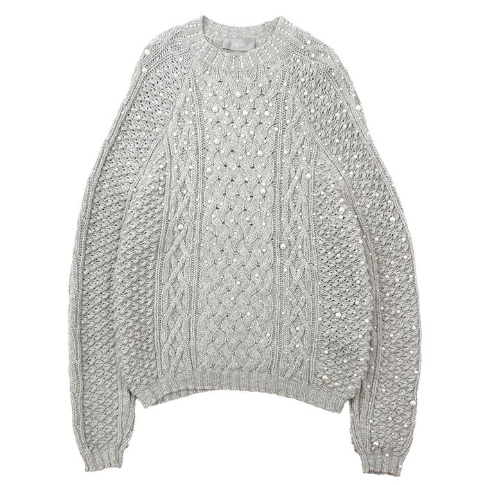 【美品】Dior ディオール ニット ウール/カシミヤ サイズ S メンズ フェイクパール ローゲージ オーバーサイズ ラウンドネック ロングスリーブ 長袖 トップス グレージュ 灰色 イタリア製 美品】Dior ディオール ニット ウール/カシミヤ S メンズ フェイク