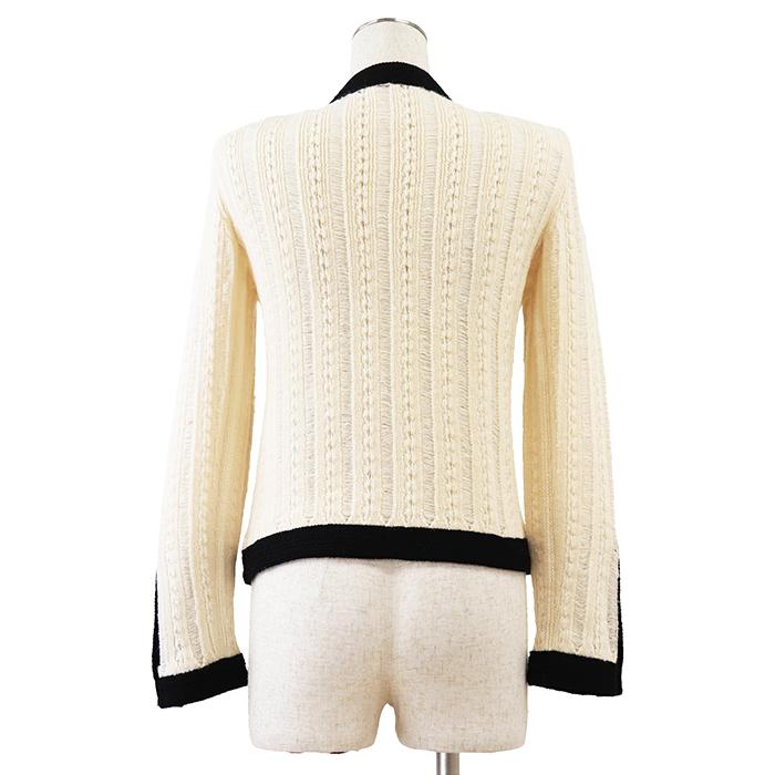 SAINT LAURENT PARIS サンローランパリ カーディガン ニット XS レディース 2020年製 バイカラー 長袖 ウール100% アイボリー 黒 伊製 |  | 04
