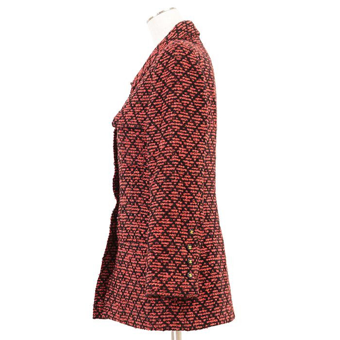 【美品】CHANEL BOUTIQUE シャネル ブティック ヴィンテージジャケット 38 レディース 95A P05767 ツイード COCOマークロゴボタン 黒 赤の画像