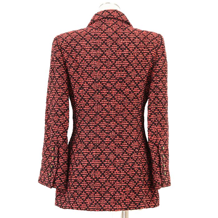 【美品】CHANEL BOUTIQUE シャネル ブティック ヴィンテージジャケット 38 レディース 95A P05767 ツイード COCOマークロゴボタン 黒 赤の画像
