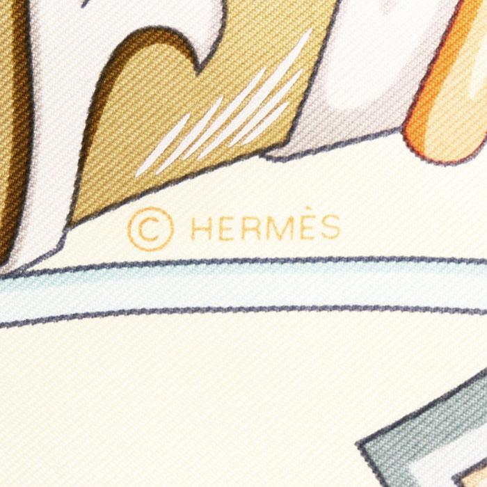 【新品同様】HERMES エルメス カレ90 Harnais de Coeur アルネ・ドゥ・クール ロゴ ホース 馬車 シルク100% スカーフ アイボリー 仏製_3