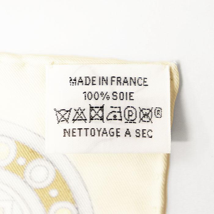 【新品同様】HERMES エルメス カレ90 Harnais de Coeur アルネ・ドゥ・クール ロゴ ホース 馬車 シルク100% スカーフ アイボリー 仏製_7