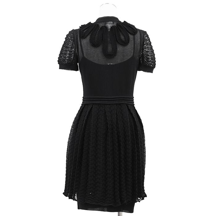 美品 CHANEL ブラック リブニット 半袖ワンピース 36 ブラック CHANEL（シャネル） 【極美品】CHANEL ワンピース ニット 36