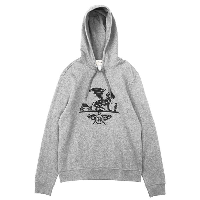 HERMES / エルメス | エクスリブリス ドラゴン レザーパッチ スウェット トレーナー | XL | グレー | メンズ HERMES（エルメス） 【美品】HERMES レザーパッチ スウェット サイズ S
