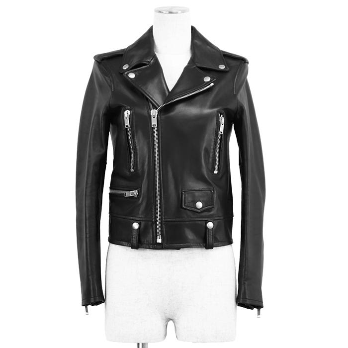 SAINT LAURENT PARIS サンローランパリ ジャケット 36 レディース レザー ライダース シルバージップ 羊革 アウター ブラック イタリア製 | 