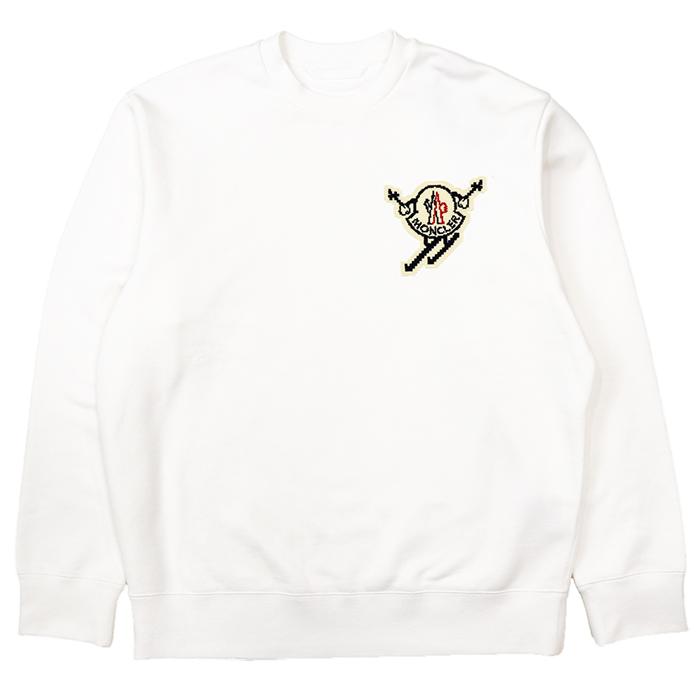 【美品】MONCLER モンクレール スウェットシャツ サイズ XL メンズ 2023年モデル ロゴ スキー ワッペン コットン100％ クルーネック プルオーバー ロングスリーブ 長袖 トップス ホワイト 白 トルコ製 MONCLER（モンクレール） 【美品】MONCLER スウェットシャツ XL メンズ