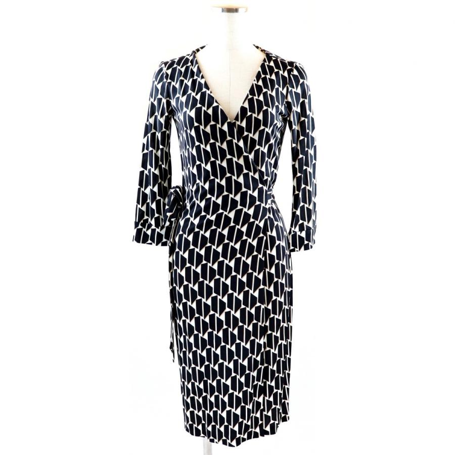 ダイアンフォンファステンバーグ Diane Von Furstenberg 総柄 シルクワンピース ドレス レディース 0 黒 白 美品 B2 9279 9279 オパールヤフーショッピング店 通販 Yahoo ショッピング