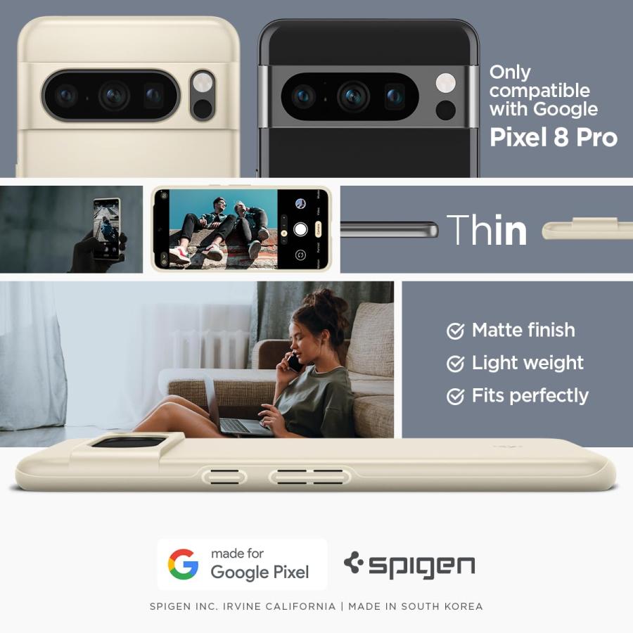 Spigen Google Pixel8Pro ケース 極薄 レンズ保護 軽量 指紋防止 ワイヤレス充電対応 ACS06328 ミュート・ベージュ｜open-clothes｜02