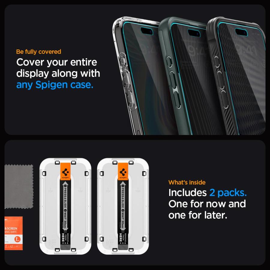 Spigen iPhone15Pro ガラスフィルム 2枚入 覗き見防止 貼り付けキット付き 保護フィルム のぞき見防止 EZ Fit AGL06894｜open-clothes｜08