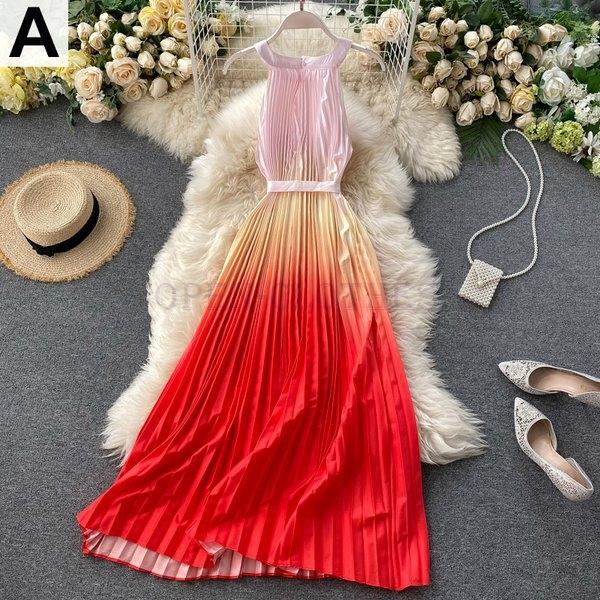 新作モデル 9800円 税込 以上のご購入で 送料無料 ワンピースロングワンピマキシ丈ホルターネックプリーツグラデーションリボンエレガントブルーグリーンピンクイエローレッド Pgo42 ワンピース チュニック Thunda2 Com Au