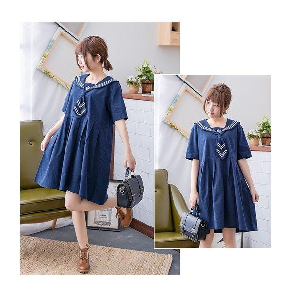 新作続 ロリータ原宿系セーラーワンピース森ガール系ワンピースセーラー風ワンピシャツワンピースおしゃれ可愛いネクタイ付き