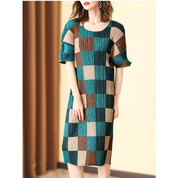 人気が高い ドレスワンピースプリーツ半袖格子チェックカラフルミモレ丈シックグリーンブラウンベージュ可愛いデートナチュラル美人ふんわり母親 Rbt34 Yaopen Usyar409 Open Clothes 通販 Yahoo ショッピング 即納 最大半額 Regionmarket Store