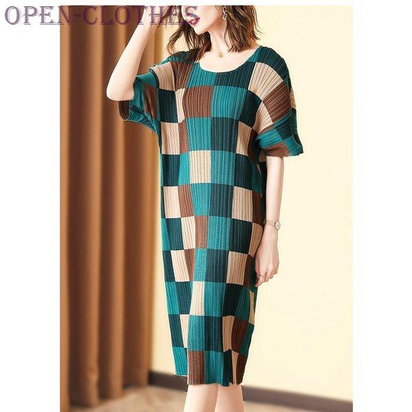 50 Off ドレスワンピースプリーツ半袖格子チェックカラフルミモレ丈シックグリーンブラウンベージュ可愛いデートナチュラル美人ふんわり母親 Rbt34 Yaopen Usyar409 Open Clothes 通販 Yahoo ショッピング 激安特価 Www Ladislexia Net