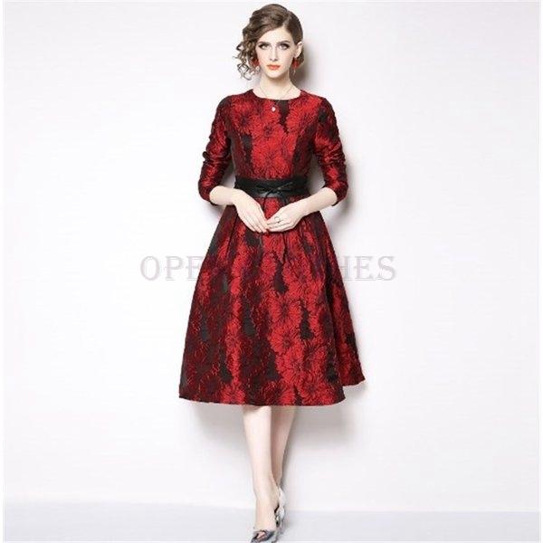 大阪売れ済 結婚式ワンピースパーティー袖あり花柄ジャガード膝丈 即納分 Www Superavila Com