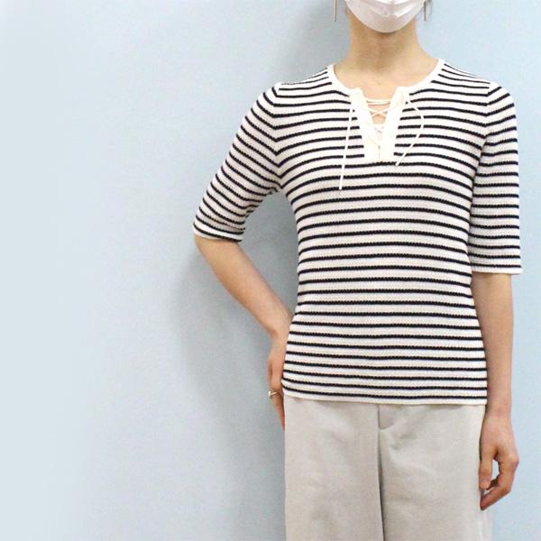 30％OFF MACPHEE マカフィー TOMORROWLAND トゥモローランド 12-02-52-02503 マリン ボーダー レースアップ プルオーバー | MACPHEE