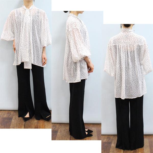 marie d'or マリードール 12405 シフォン ドット プリント ボウタイ ブラウス | MARIED'OR | 03