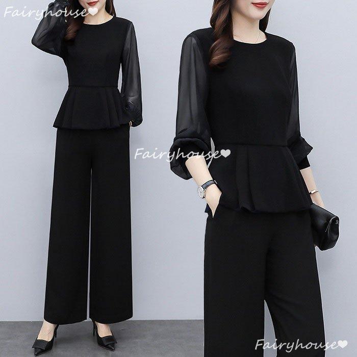 新作モデル 秋新作 セットアップレディース 長袖セットアップ 40代フォーマル 大人 通勤ol オシャレ大きいサイズ オフィスセットアップ シフォン ワイドパンツ ロング丈 セットアップ サイズ M Www Quantumbytestore Com