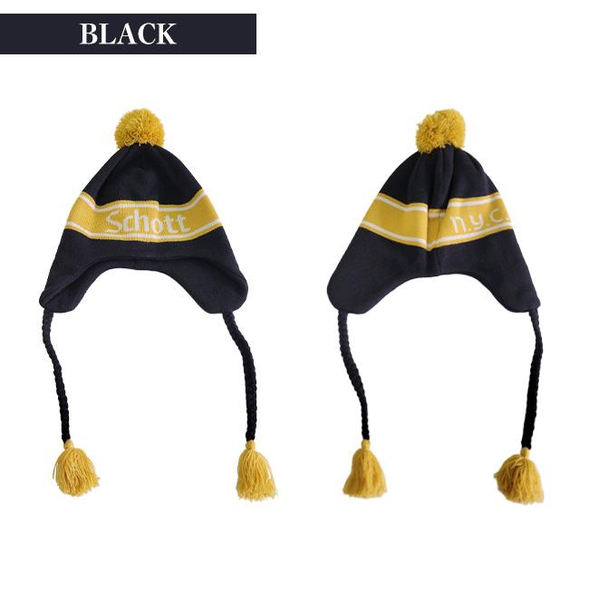 Schott NYC ショット ニット帽 冬 ニット 帽子 ビーニー イヤーフラップ ワンポイント ロゴ メンズ レディース N.Y.C アメカジ ボンボン 耳当て付き | Schott N.Y.C | 05