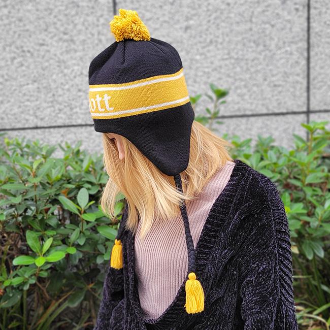 Schott NYC ショット ニット帽 冬 ニット 帽子 ビーニー イヤーフラップ ワンポイント ロゴ メンズ レディース N.Y.C アメカジ ボンボン 耳当て付き | Schott N.Y.C | 08