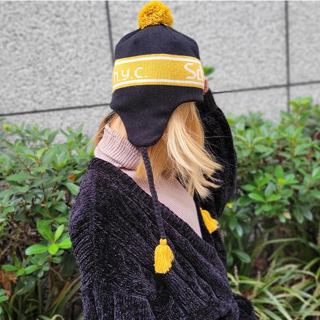 Schott NYC ショット ニット帽 冬 ニット 帽子 ビーニー イヤーフラップ ワンポイント ロゴ メンズ レディース N.Y.C アメカジ ボンボン 耳当て付き | Schott N.Y.C | 09