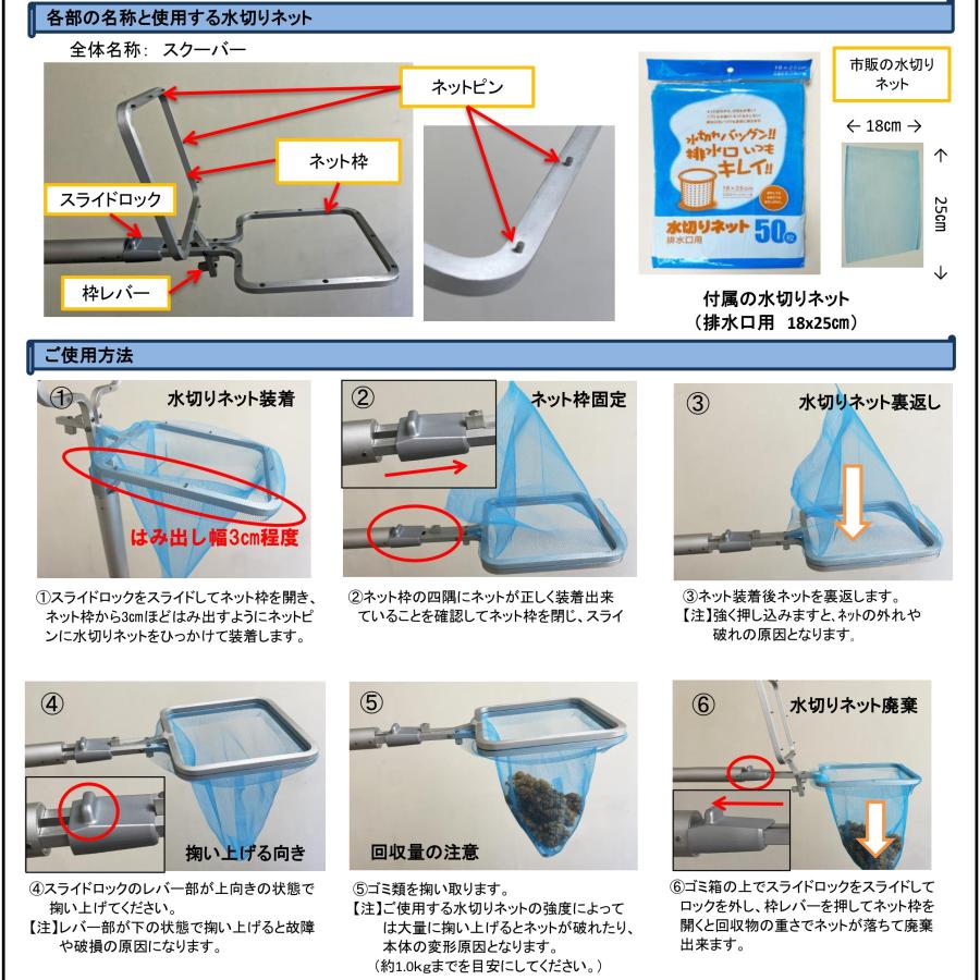 グリストラップ 清掃 すくい網 ネットホルダー SCOOBAR（スクーバー