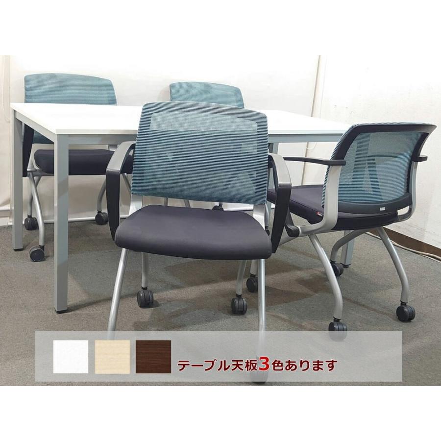 東京地区送料無料 会議セット 4人用 ミーティングテーブル ３色あり 会議チェア ネスティングチェア スタックチェア 中古_1