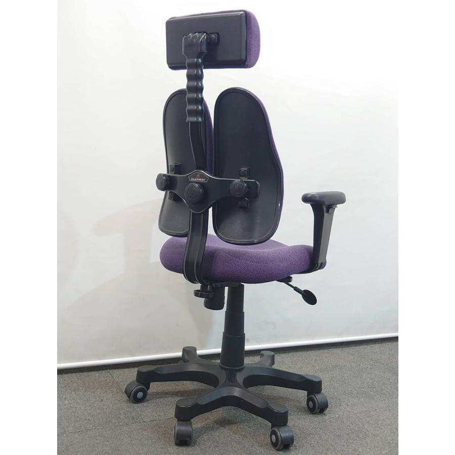 デュオレスト 人口工学 ヘッドレスト付き オフィス チェア ハイ キャスター 肘付き パープル 中古_1