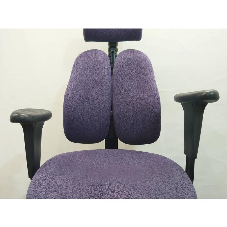デュオレスト 人口工学 ヘッドレスト付き オフィス チェア ハイ キャスター 肘付き パープル 中古_8