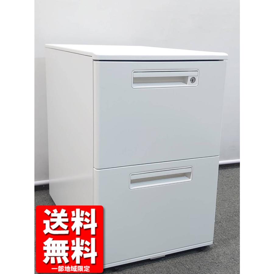 ライオン事務器 在庫6台 ワゴン 2段 ライオン 鍵付き 袖机 脇机