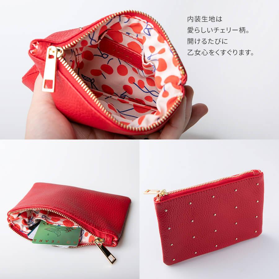 Ops. ポーチ レディース 大人 本革 牛革 レザーポーチ ドット