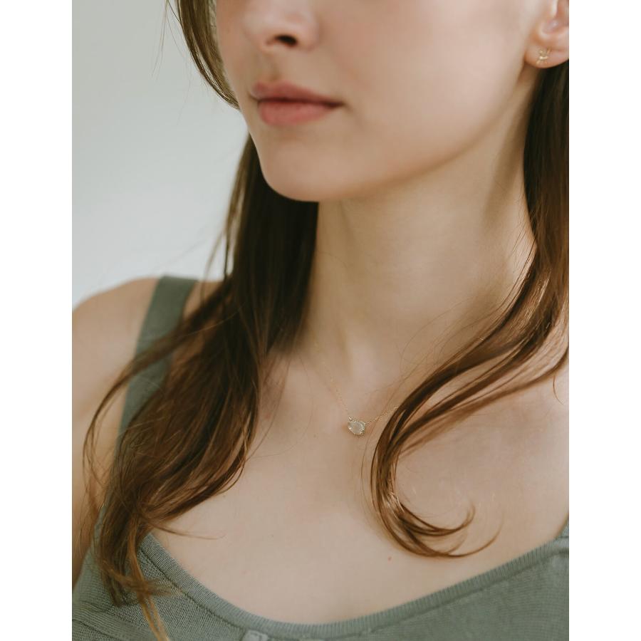 爆買 ネックレス レディース 10K ゴールド シンプル【Propriumシリーズ】  ムーンストーン ダイヤモンドパヴェ スキンジュエリー 華奢 細身 大人 可愛いの画像