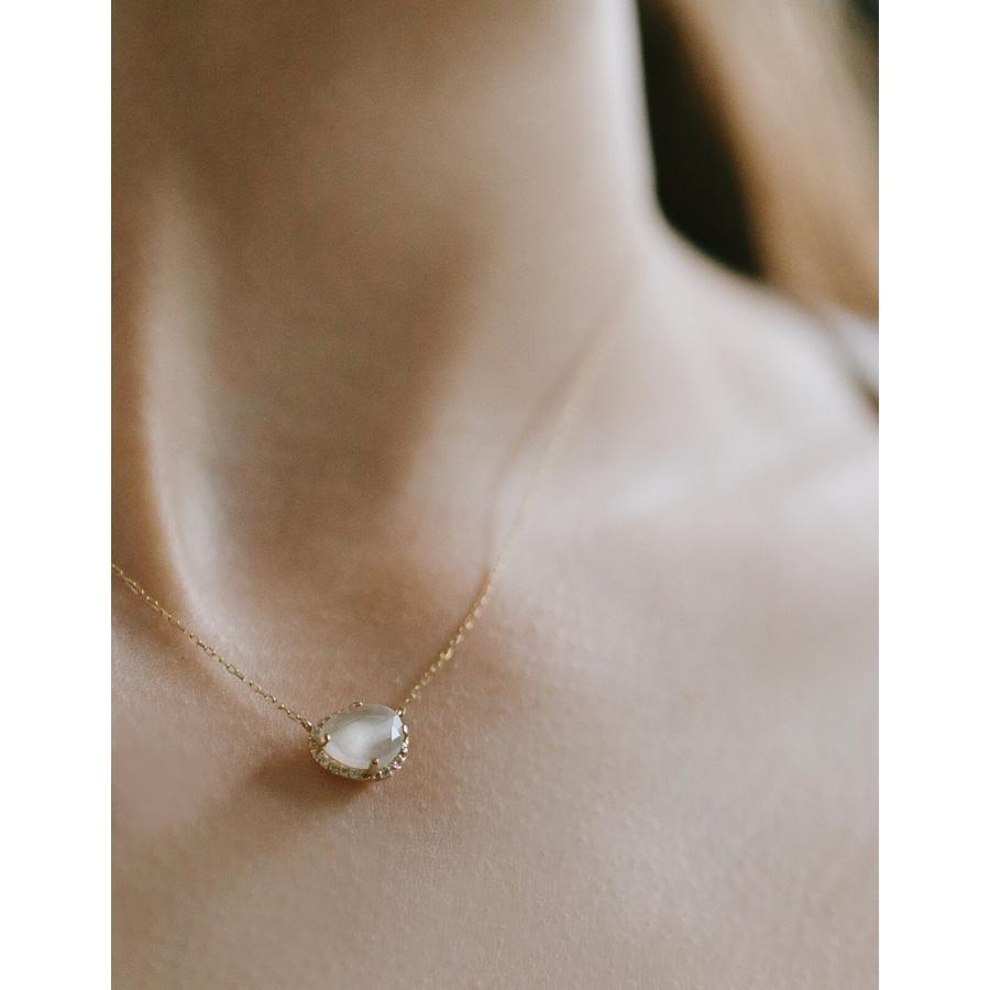 爆買 ネックレス レディース 10K ゴールド シンプル【Propriumシリーズ】  ムーンストーン ダイヤモンドパヴェ スキンジュエリー 華奢 細身 大人 可愛いの画像