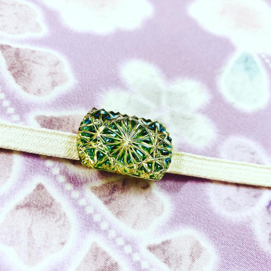 東京切子帯留め　お太鼓　菊　ダークブルーゴールド |  | 01