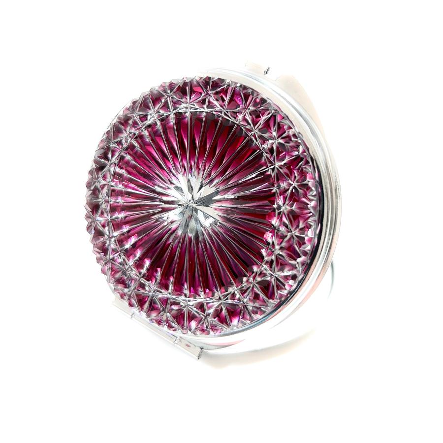 東京切子コンパクトミラー 　輝菊  〜かがやきぎく〜　金赤　Silver | 