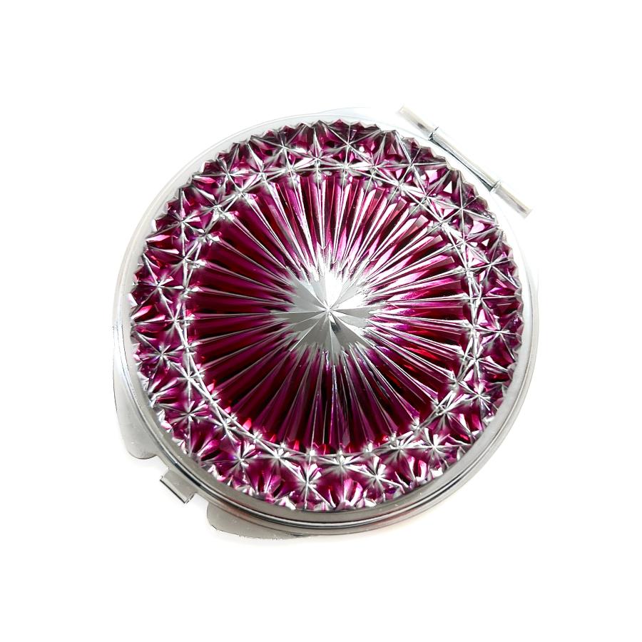 東京切子コンパクトミラー 　輝菊  〜かがやきぎく〜　金赤　Silver |  | 01