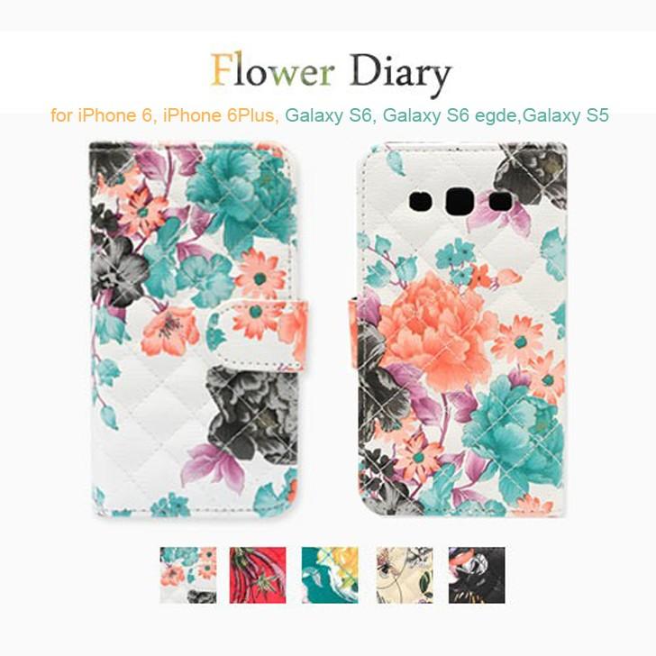 お取り寄せ Galaxy S6 S6 egde S5 iPhone6 6 Plus ケース カバー Lumiel Flower Diary 花柄ケース カバー 手帳型 スマホケース｜option